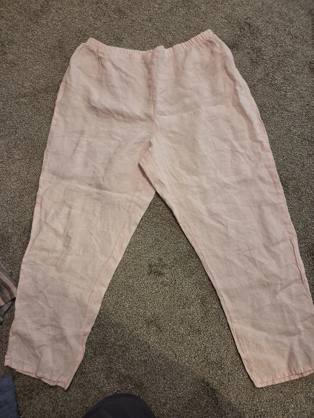 Flax Pale Pink Linen Elastic Waist Pants - Picture 1 of 2